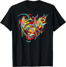 African Outsider Art Abstract Mask Folk Art Graphic T-Shirt