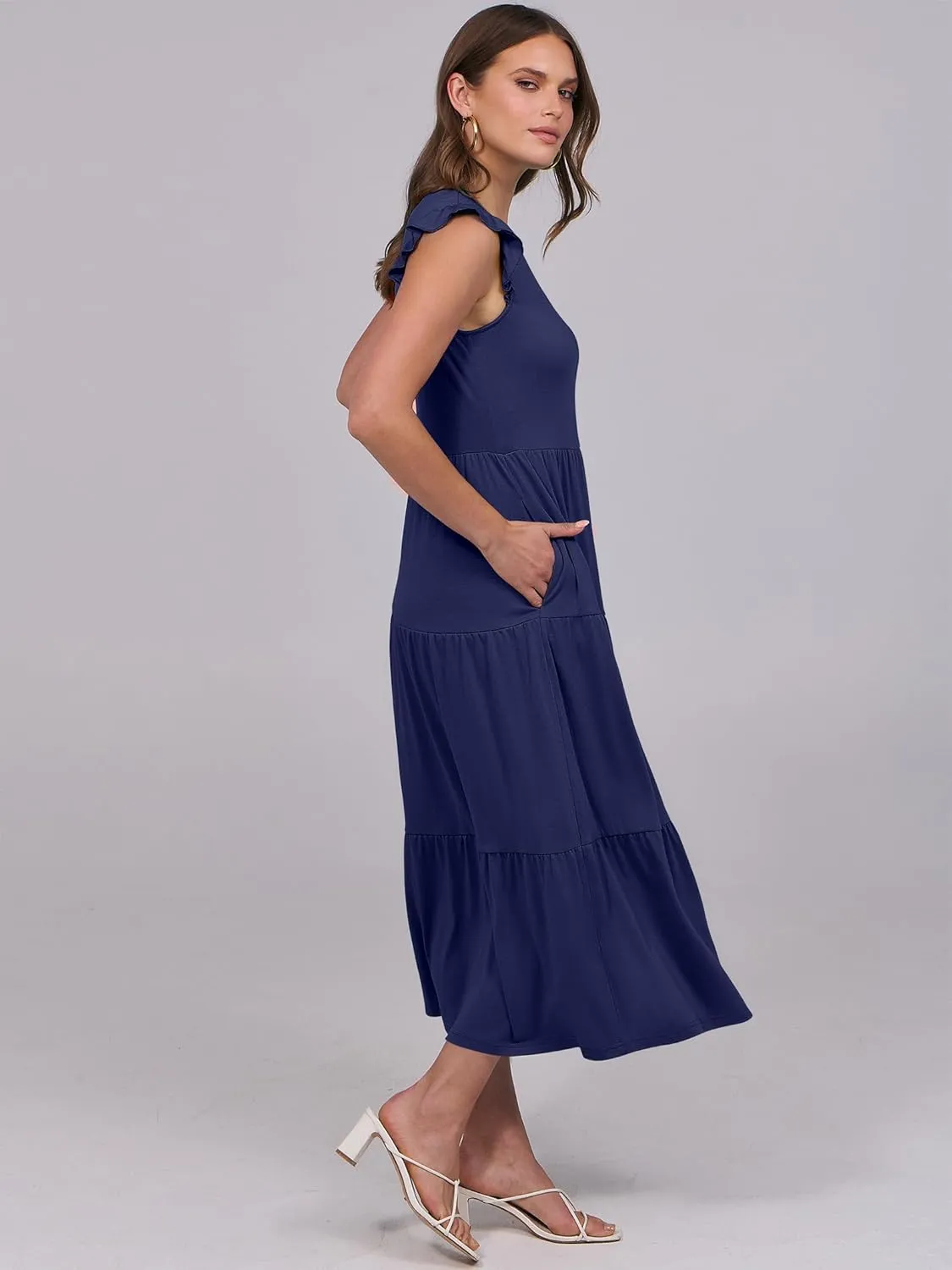ANRABESS Women Summer Casual Ruffle Sleeveless Maxi Dress A-Line Flowy Tiered Beach Long Sundress with Pockets