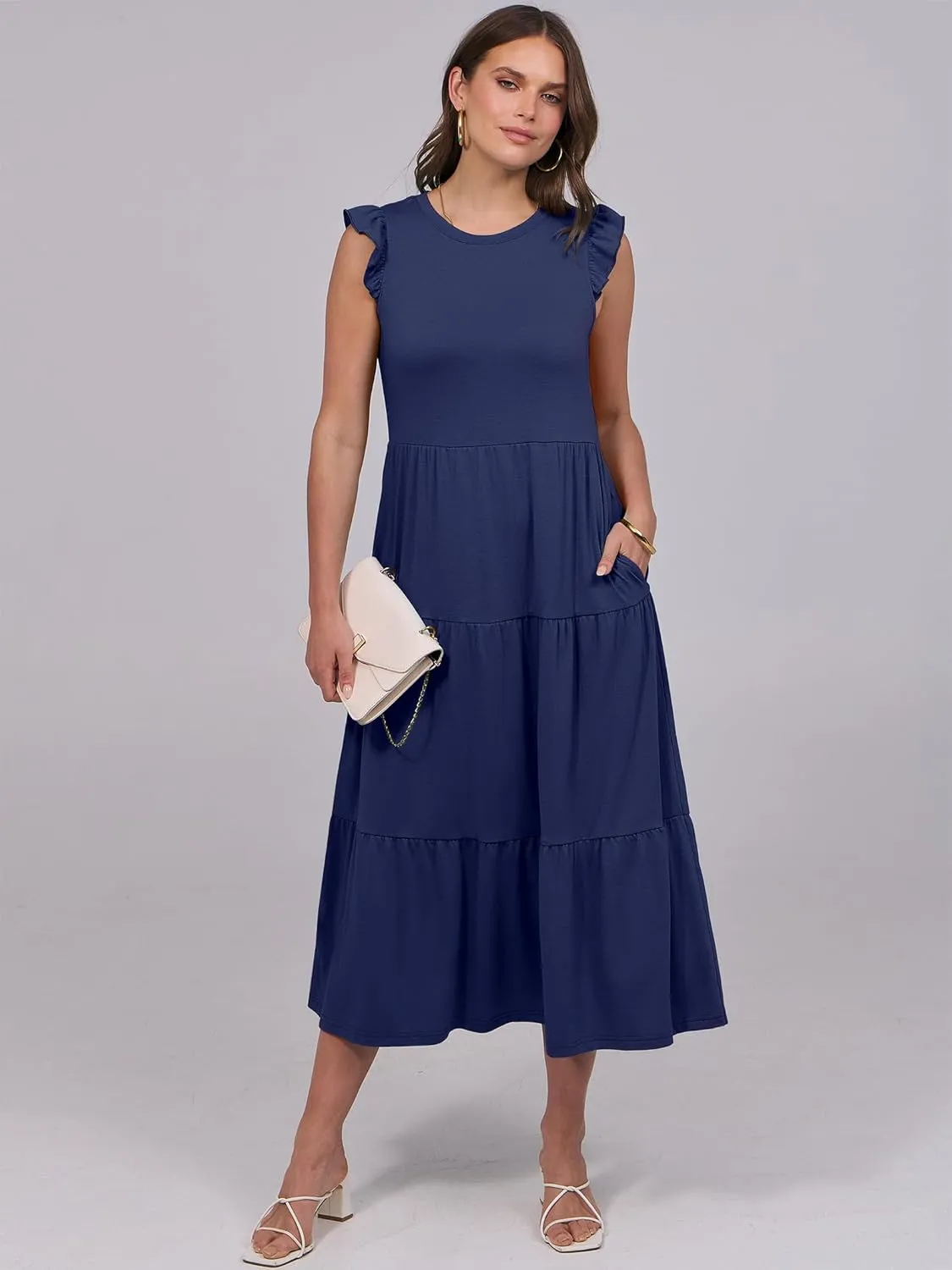 ANRABESS Women Summer Casual Ruffle Sleeveless Maxi Dress A-Line Flowy Tiered Beach Long Sundress with Pockets