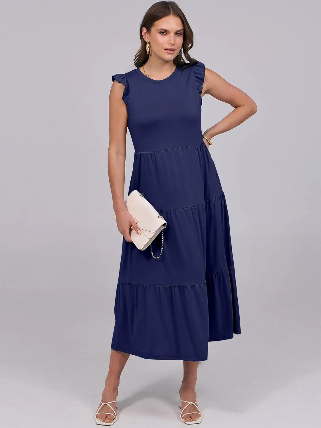 ANRABESS Women Summer Casual Ruffle Sleeveless Maxi Dress A-Line Flowy Tiered Beach Long Sundress with Pockets