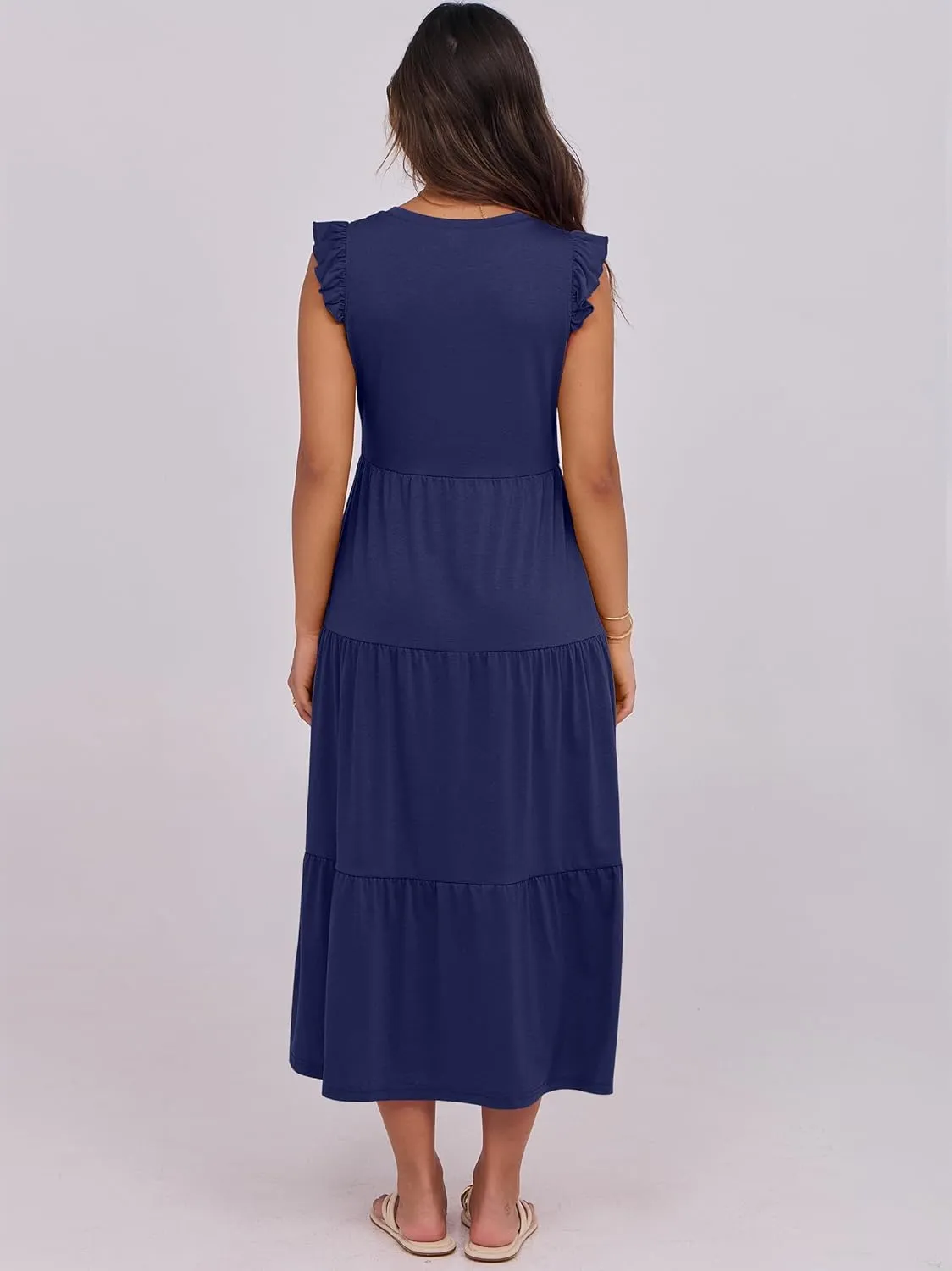 ANRABESS Women Summer Casual Ruffle Sleeveless Maxi Dress A-Line Flowy Tiered Beach Long Sundress with Pockets