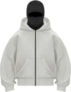 Balaclava Hoodie Zipper, Winter Hoodies for Men Double Layer Hooded Sweatshirt Fleece Zip Jacket