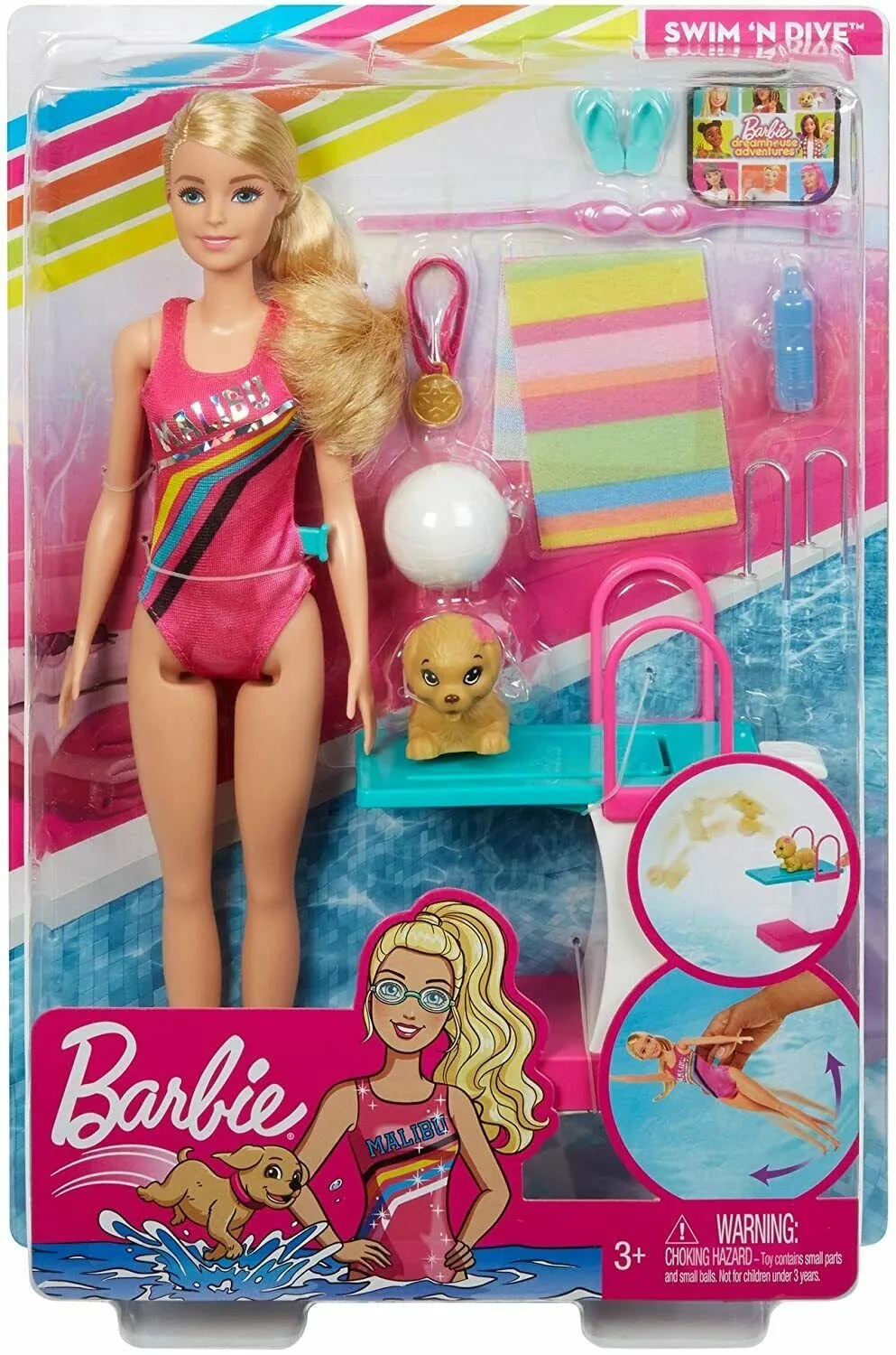 Barbie Dreamhouse Adventures Swim 'n Dive Doll, 11.5-Inch, in Swimwear