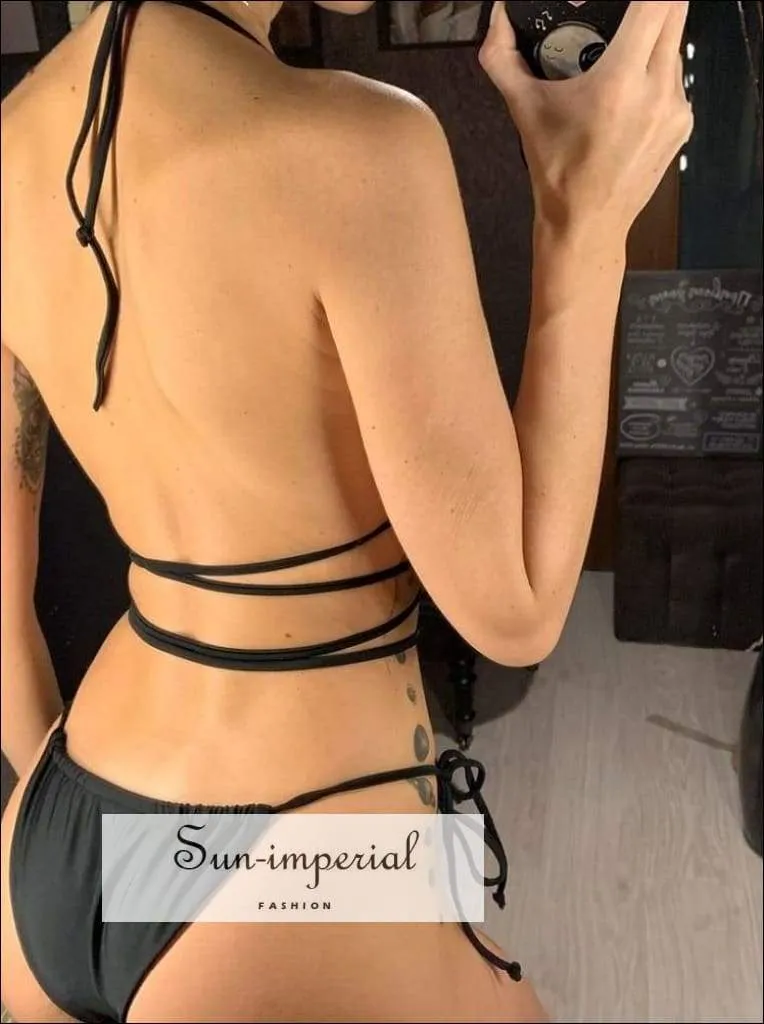 Beige Wrap around String Triangle Bikini top & side Tie bottom Bikini Set