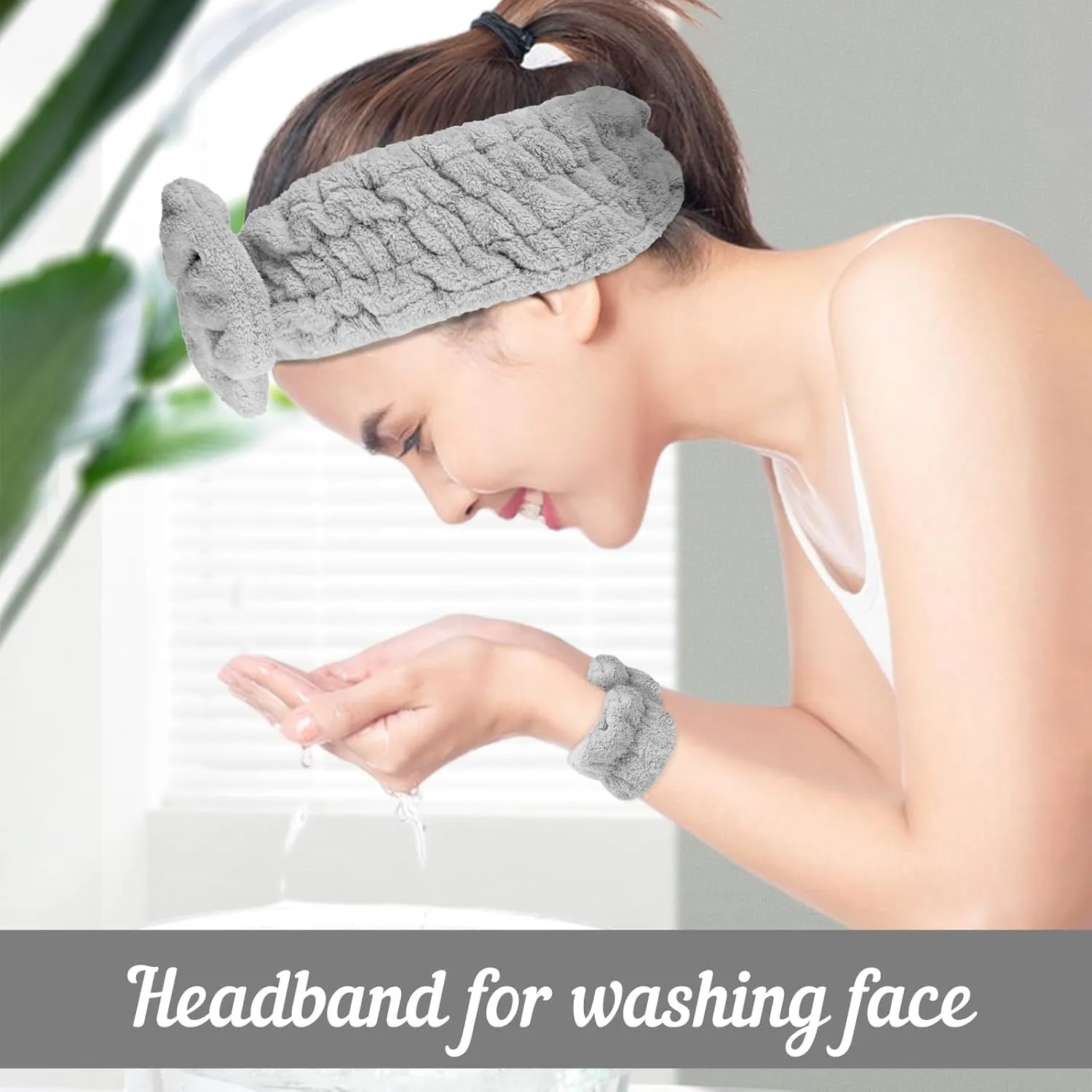BESARME 3-Piece Face Wash Set - Headband & Wristband for Women & Girls - Spa, Skincare & Makeup Accessories