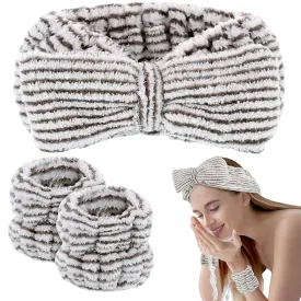 BESARME 3-Piece Face Wash Set - Headband & Wristband, Spa Towel Headband for Women's Skincare (Stripe Color)