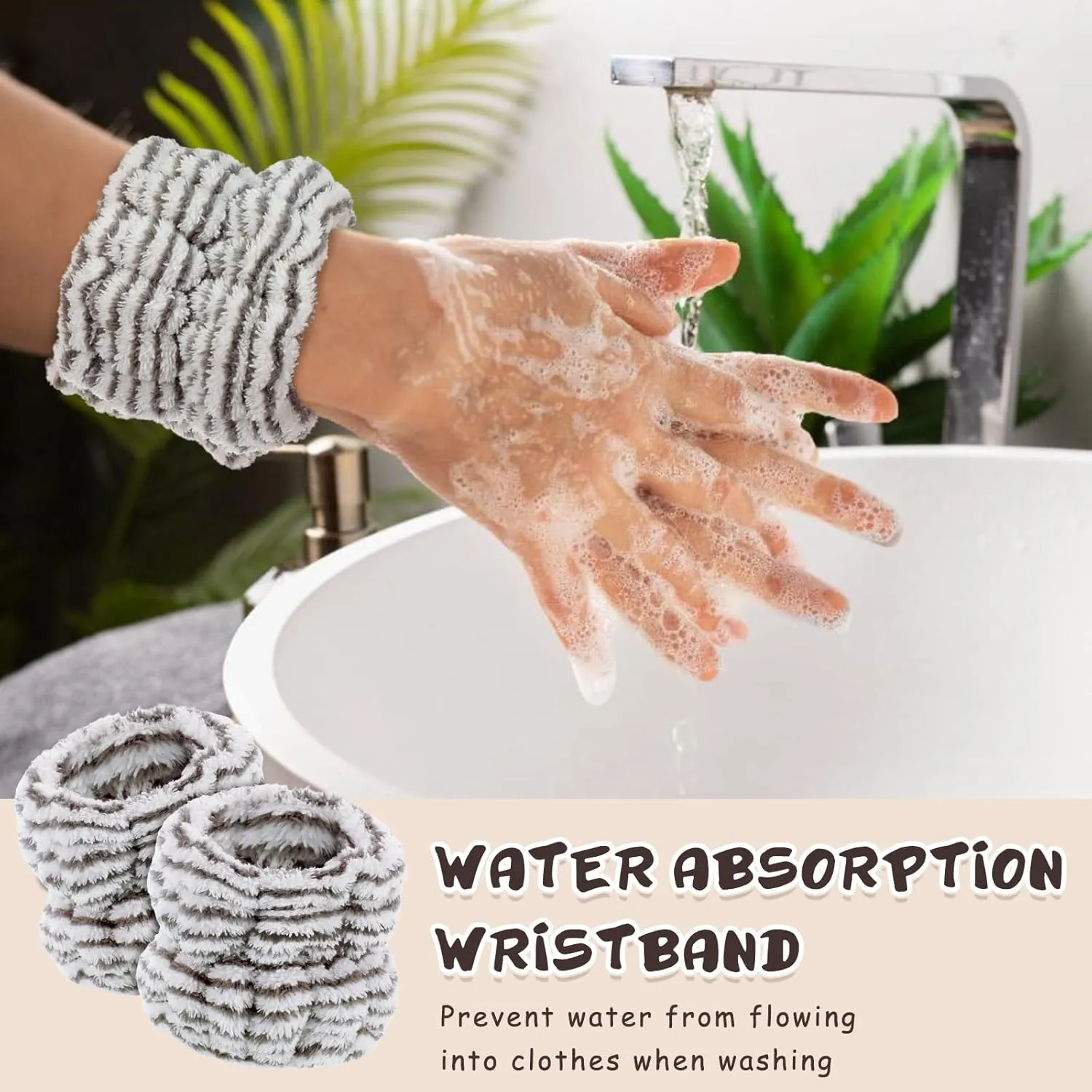 BESARME 3-Piece Face Wash Set - Headband & Wristband, Spa Towel Headband for Women's Skincare (Stripe Color)