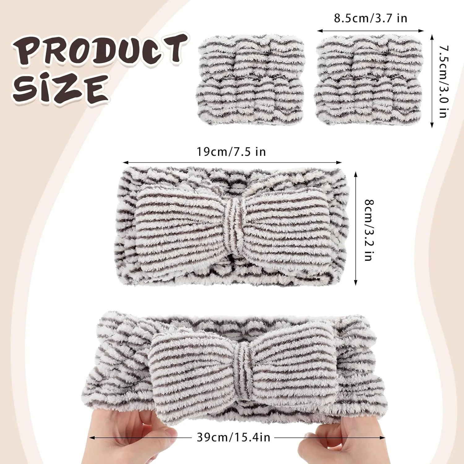 BESARME 3-Piece Face Wash Set - Headband & Wristband, Spa Towel Headband for Women's Skincare (Stripe Color)