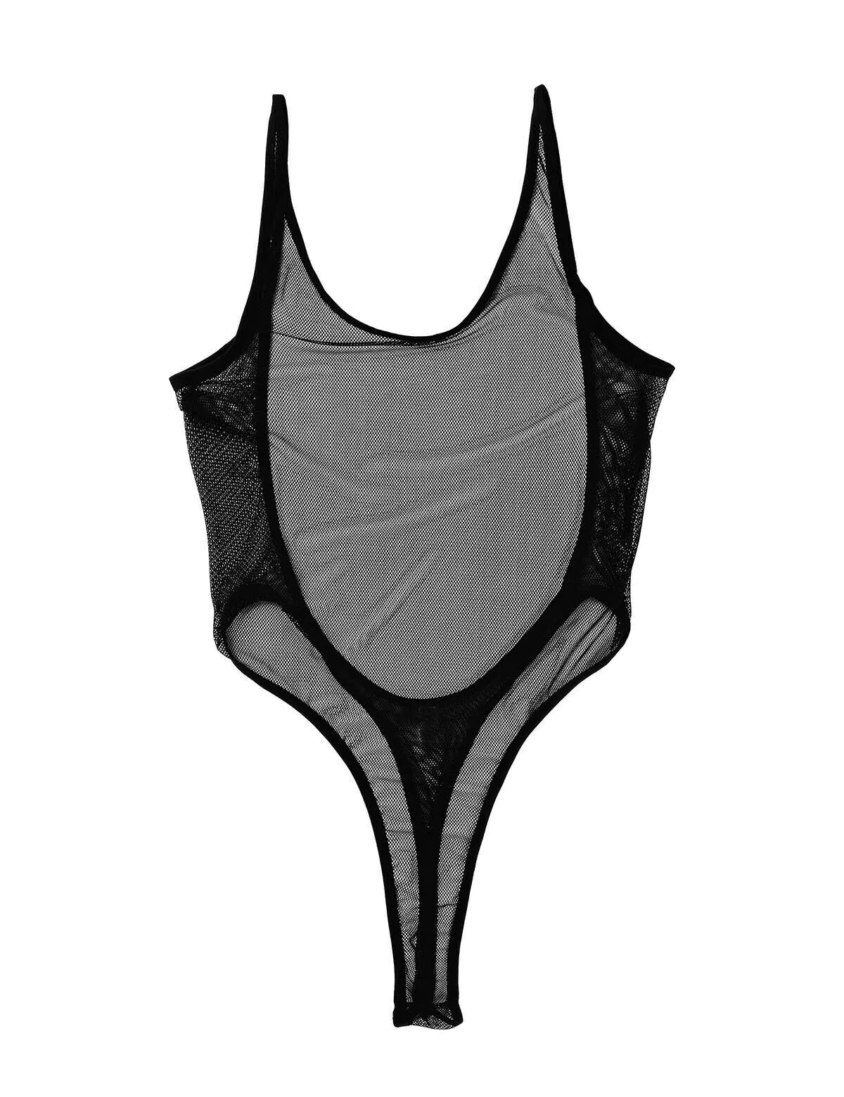 Black See-Through High Cut One-Piece Sheer Monokini Swim Suit