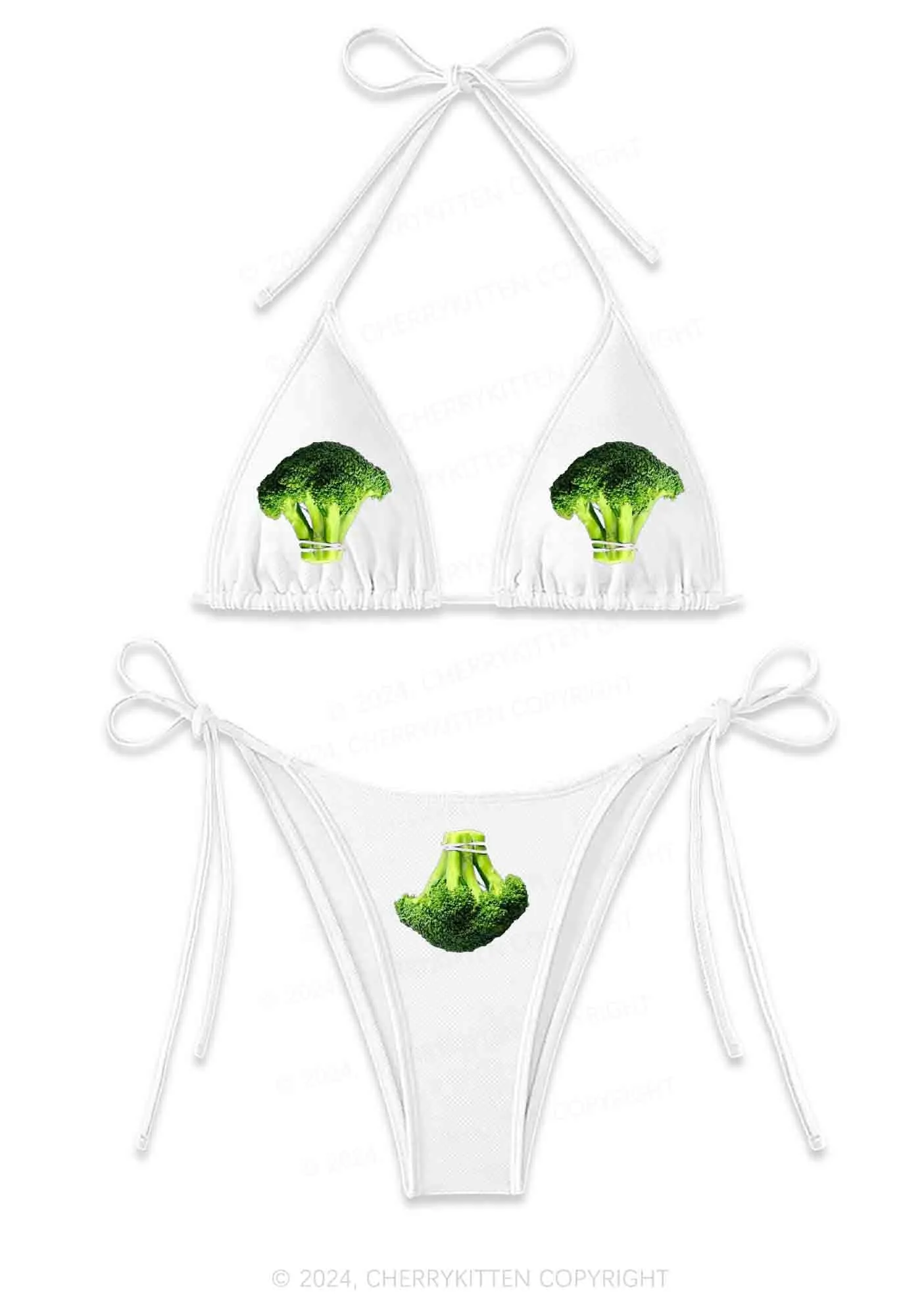 Broccoli Y2K Halter Triangle Bikini Set Cherrykitten