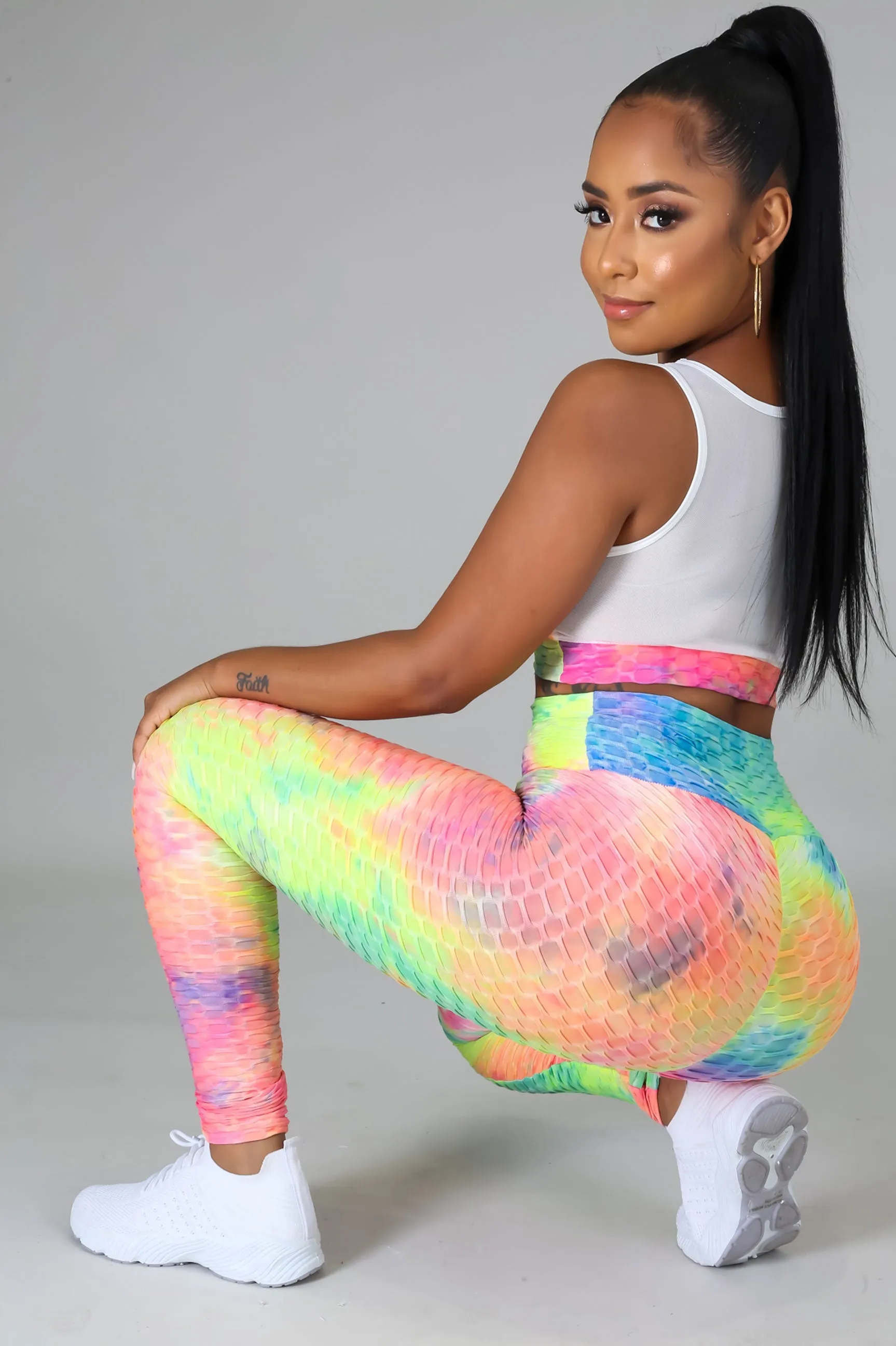 Color Explosion Tie Dye High Waisted Textured Leggings Two Piece Set