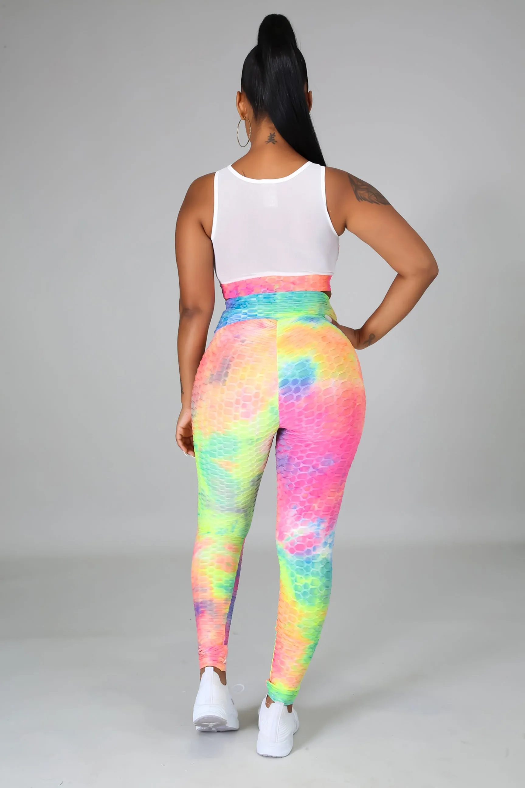 Color Explosion Tie Dye High Waisted Textured Leggings Two Piece Set