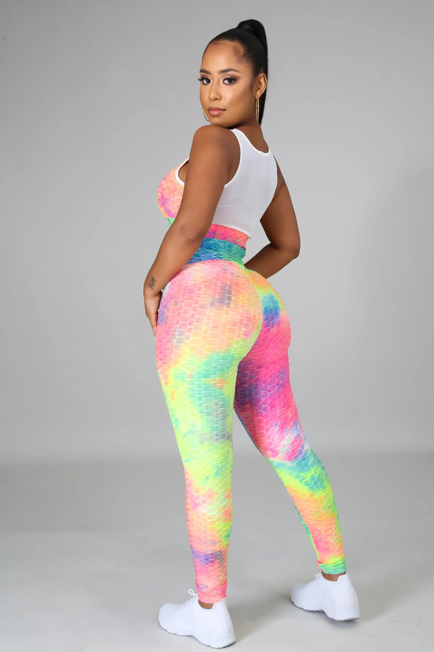 Color Explosion Tie Dye High Waisted Textured Leggings Two Piece Set
