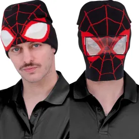 Concept One Marvel Spider-Man Miles Morales Roll Down Cuff Beanie Hat, Knitted Winter Skull Cap