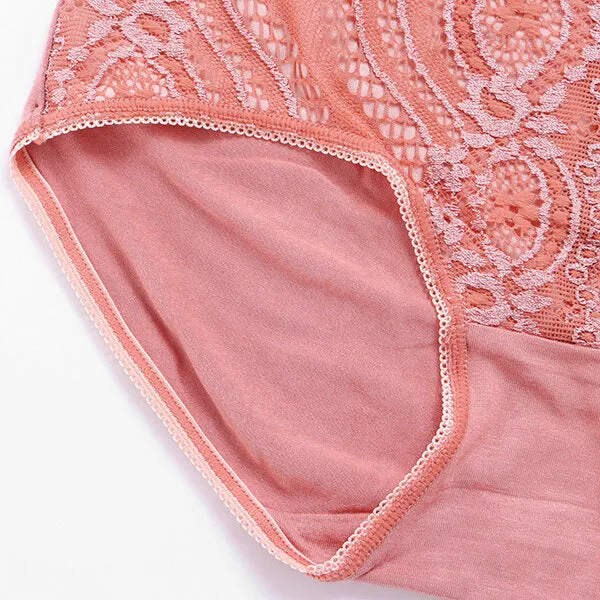 Cotton Mid Waist Briefs Sexy Lace Jacquard Breathable Underwear Panties