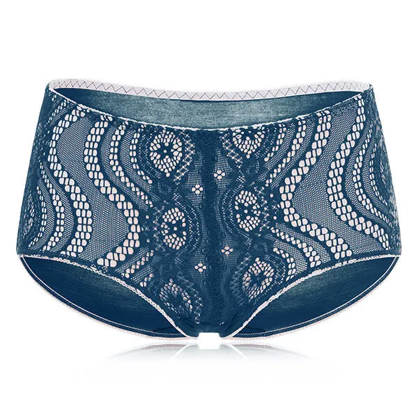 Cotton Mid Waist Briefs Sexy Lace Jacquard Breathable Underwear Panties