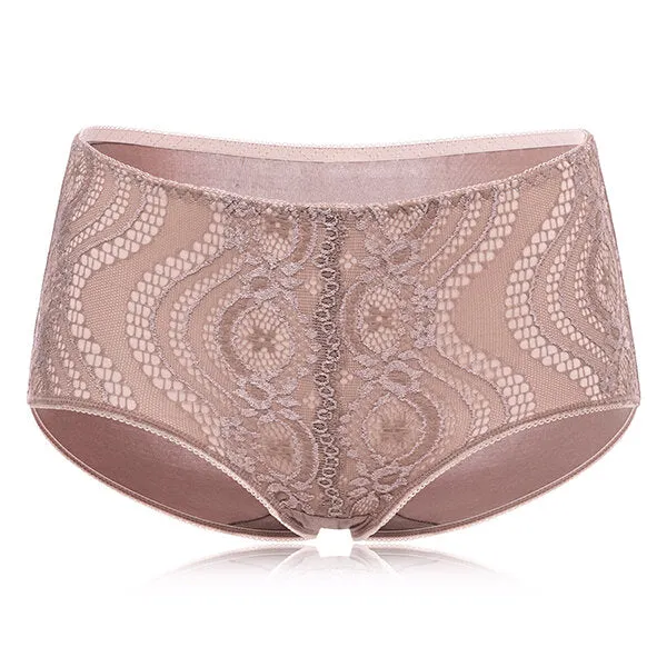 Cotton Mid Waist Briefs Sexy Lace Jacquard Breathable Underwear Panties