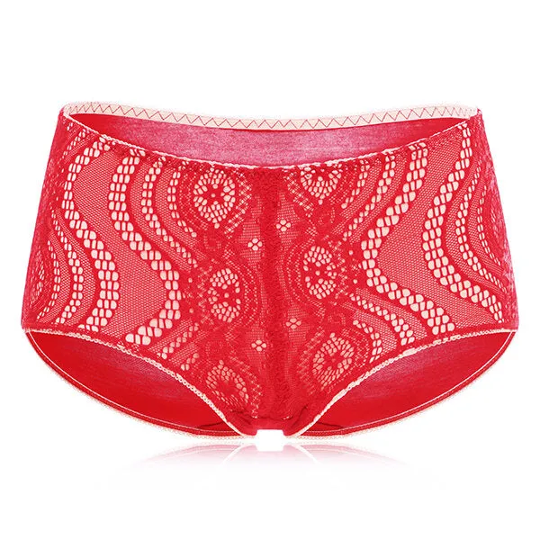 Cotton Mid Waist Briefs Sexy Lace Jacquard Breathable Underwear Panties