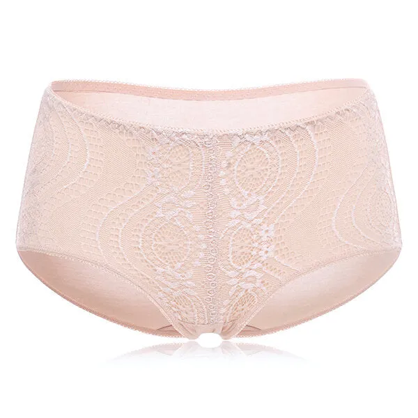 Cotton Mid Waist Briefs Sexy Lace Jacquard Breathable Underwear Panties