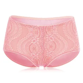 Cotton Mid Waist Briefs Sexy Lace Jacquard Breathable Underwear Panties
