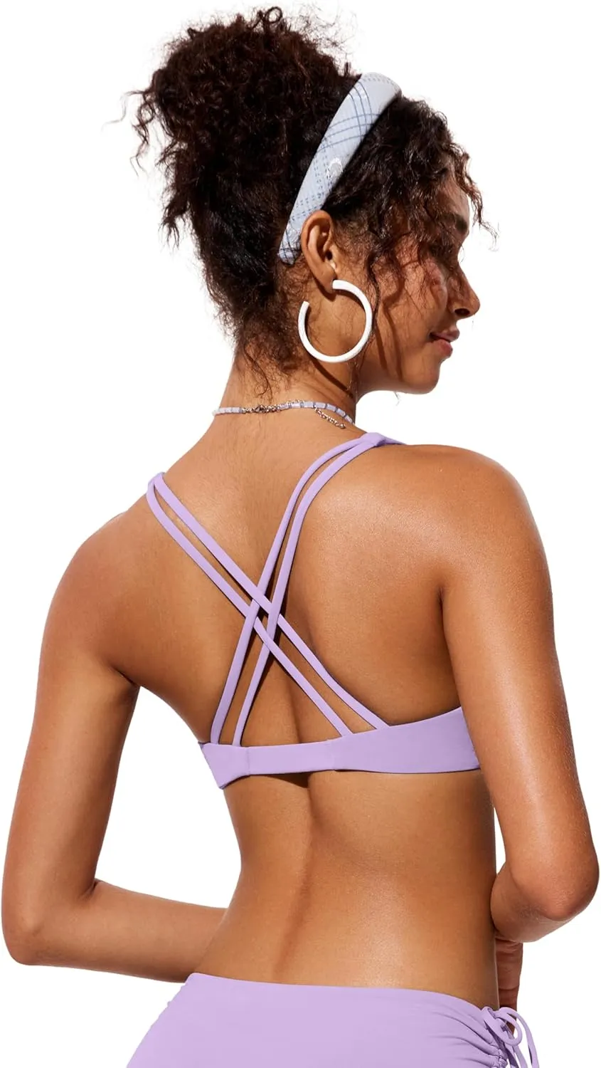 CRZ YOGA Womens V Neck Bikini Tops Twist Front Triangle Sexy Bathing Suit Criss Cross Back Swimsuit Padded