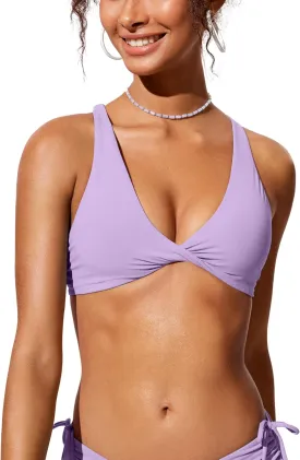 CRZ YOGA Womens V Neck Bikini Tops Twist Front Triangle Sexy Bathing Suit Criss Cross Back Swimsuit Padded