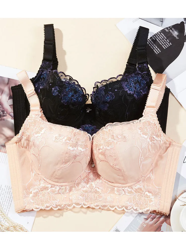 Embroidered Push Up Underwire Adjustable Bra