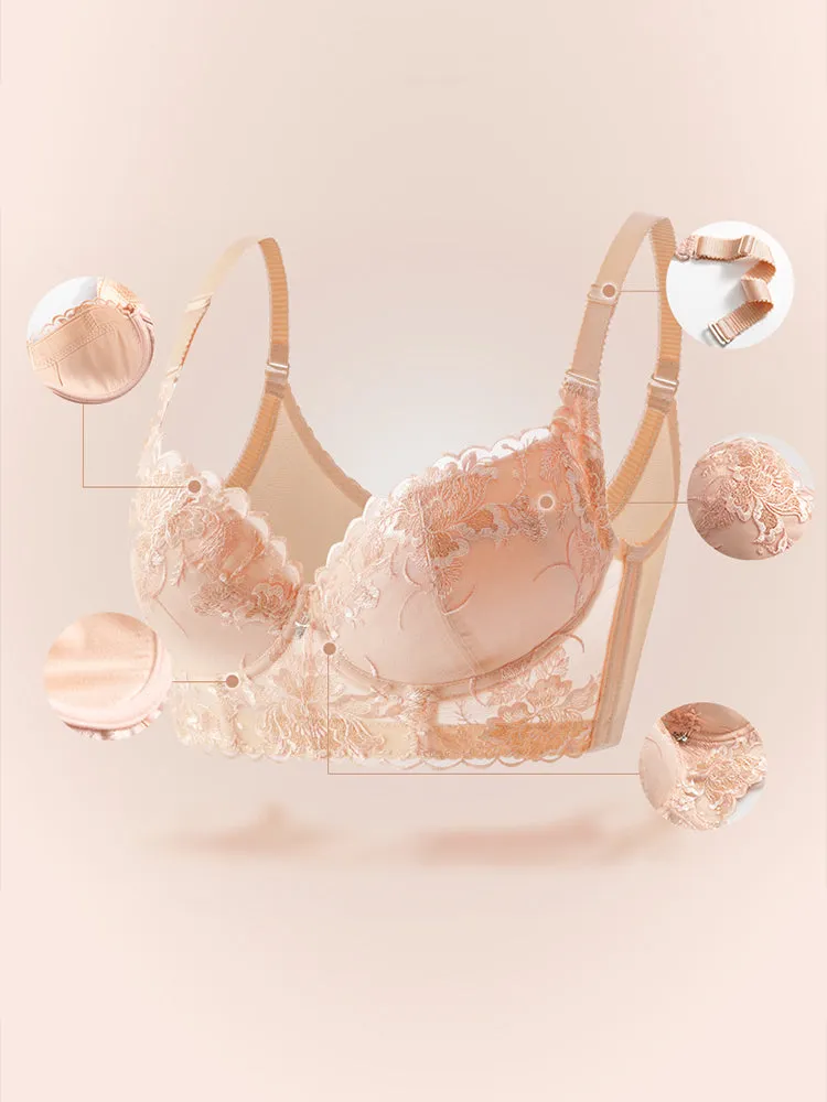 Embroidered Push Up Underwire Adjustable Bra