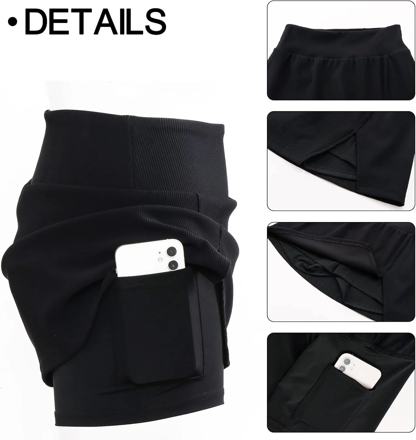 FEOYA Women Side Slit Tennis Golf Athletic Skort Skirt with Lined Shorts for School Student Girl