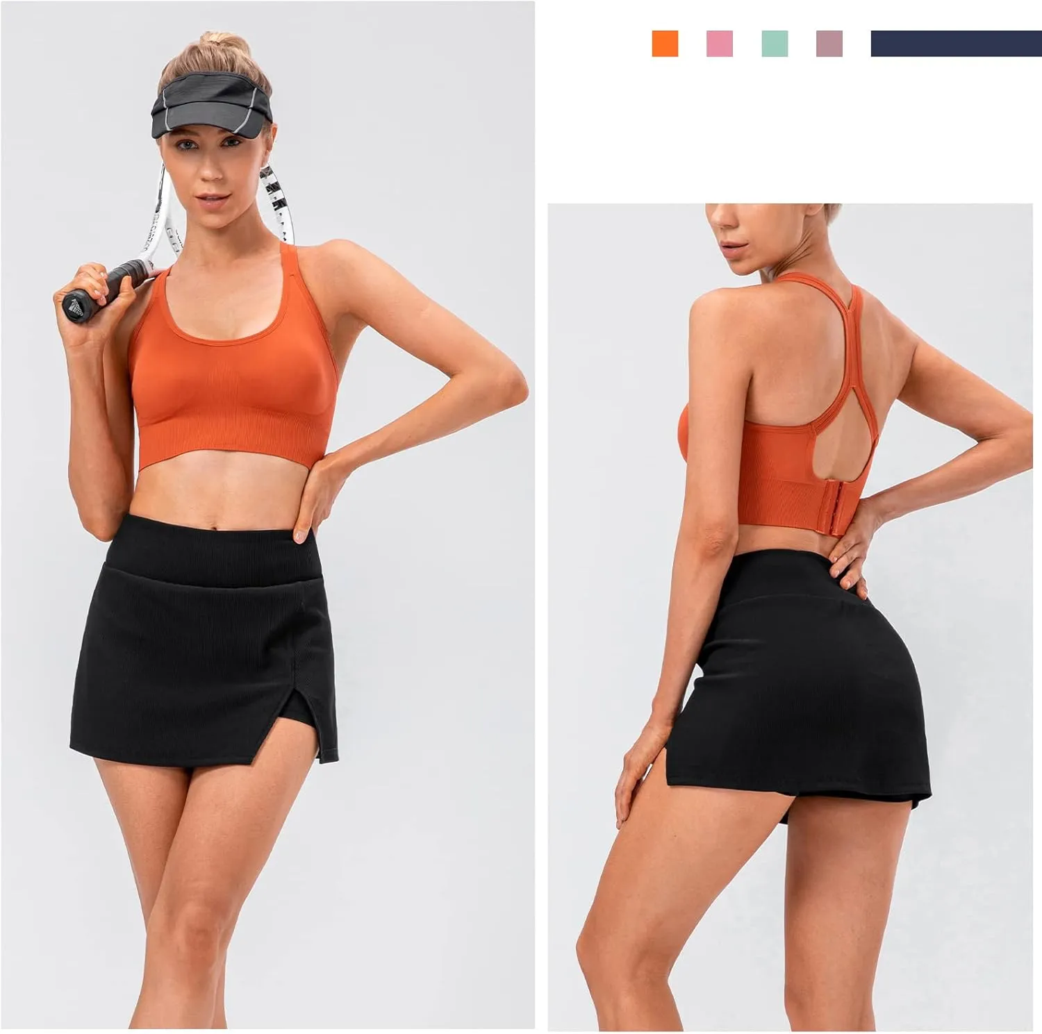 FEOYA Women Side Slit Tennis Golf Athletic Skort Skirt with Lined Shorts for School Student Girl