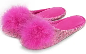 GRITHEIM Women's Fuzzy Pom Pom Velvet Memory Foam House Slippers Ladies Cozy Chenille Knit Bedroom Slippers Non-slip Sole Indoor Outdoor
