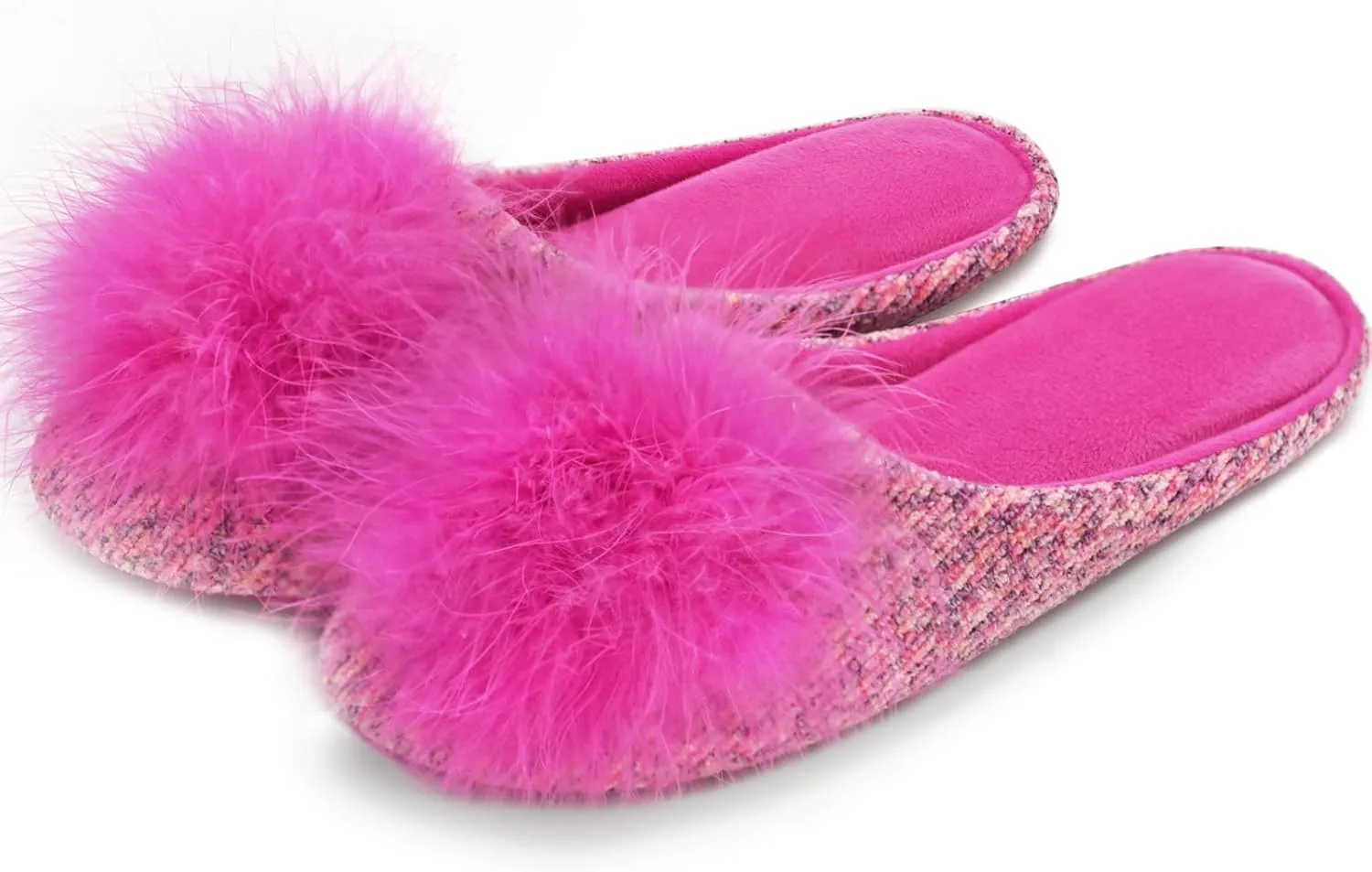 GRITHEIM Women's Fuzzy Pom Pom Velvet Memory Foam House Slippers Ladies Cozy Chenille Knit Bedroom Slippers Non-slip Sole Indoor Outdoor