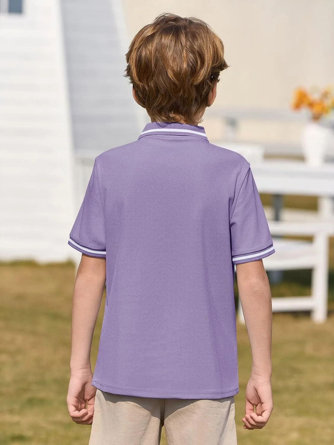 Haloumoning Kids Boys Short Sleeve School Uniform String Pique Polo Shirts 5-14 Years
