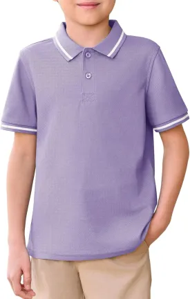 Haloumoning Kids Boys Short Sleeve School Uniform String Pique Polo Shirts 5-14 Years