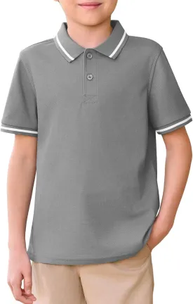 Haloumoning Kids Boys Short Sleeve School Uniform String Pique Polo Shirts 5-14 Years