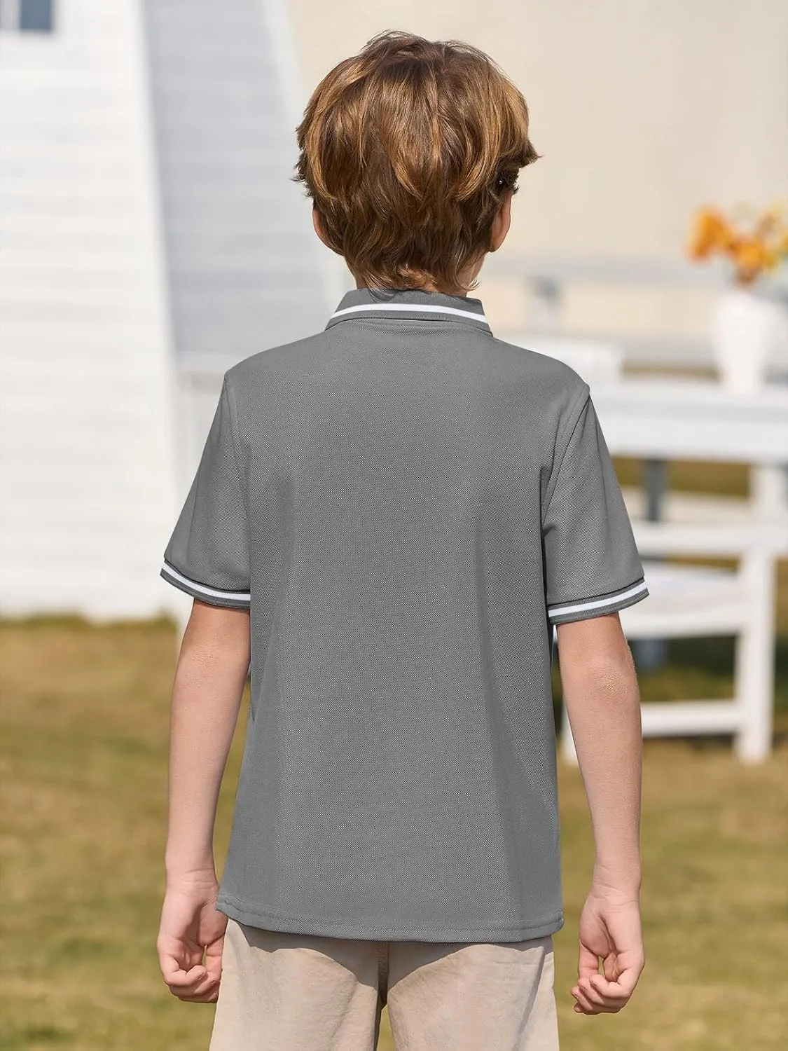Haloumoning Kids Boys Short Sleeve School Uniform String Pique Polo Shirts 5-14 Years