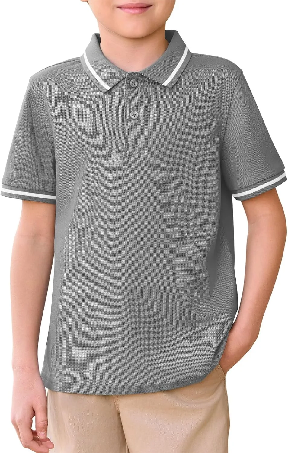 Haloumoning Kids Boys Short Sleeve School Uniform String Pique Polo Shirts 5-14 Years