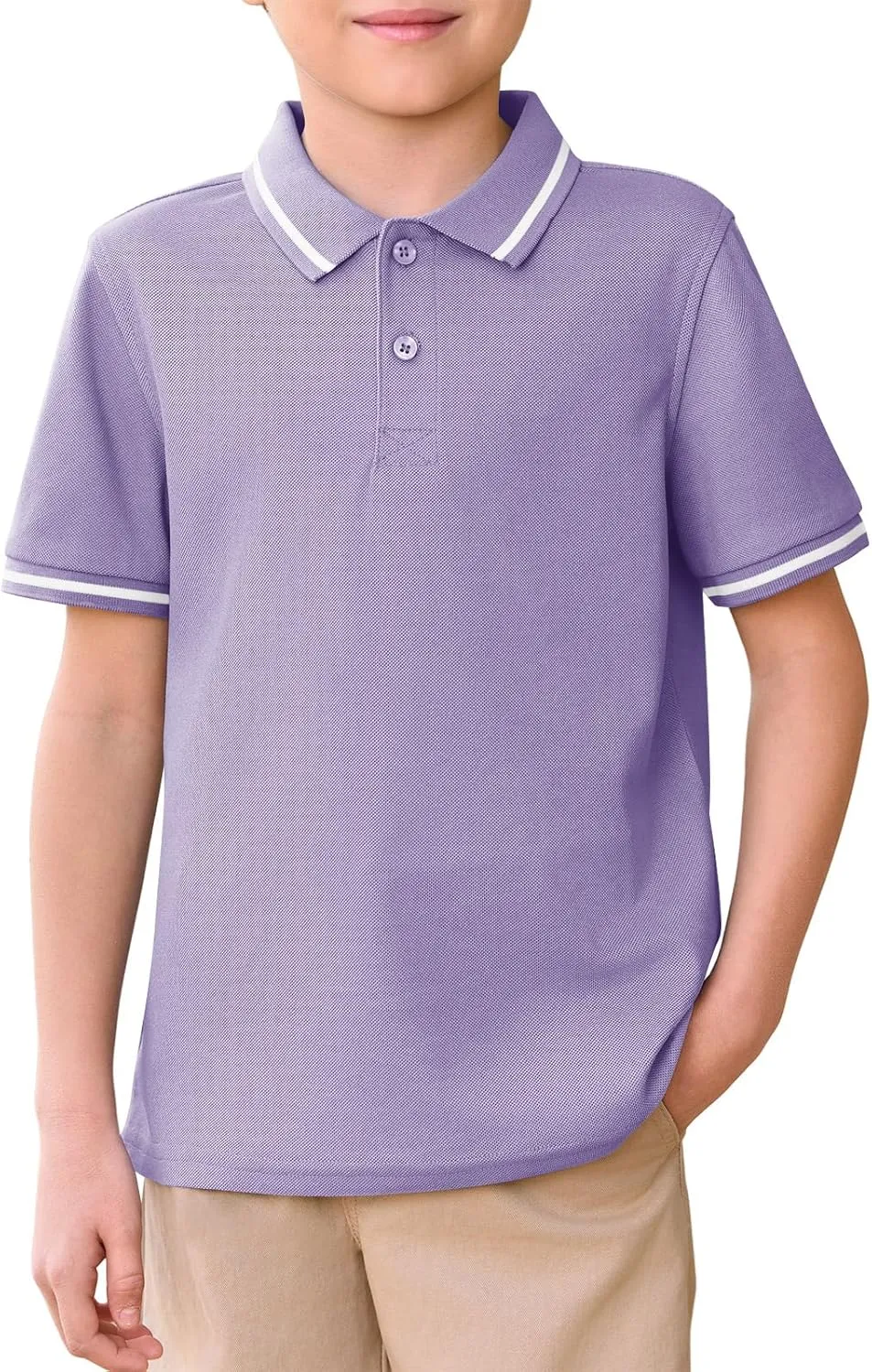 Haloumoning Kids Boys Short Sleeve School Uniform String Pique Polo Shirts 5-14 Years