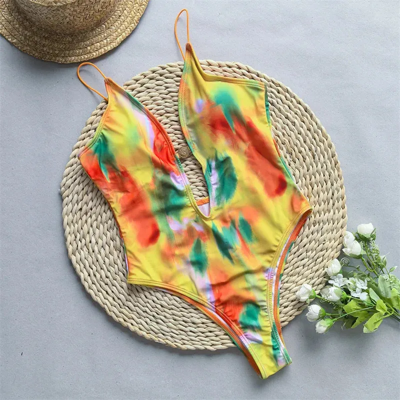 Halter Deep V neck One Piece Swimsuit 2024 Swimwear for Women Sexy High Cut Bathing Suit Bandage Monokini