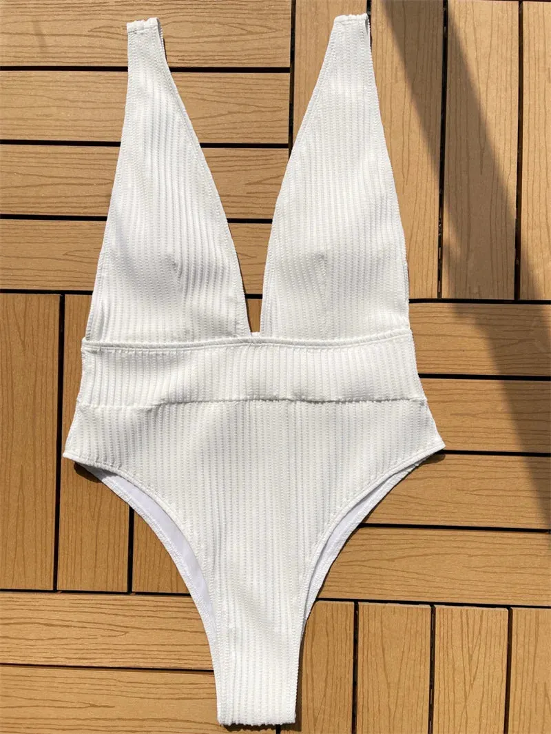 Halter One Piece Swimsuit 2024 Deep V Swimwear for Women Sexy High Cut Bathing Suit High Waist Monokini