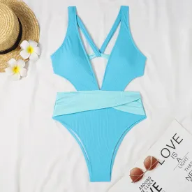 Halter One Piece Swimsuit Women 2025 Cut Out Deep V High Waist Monokini Sexy Backless Swimwear Bathing Suit