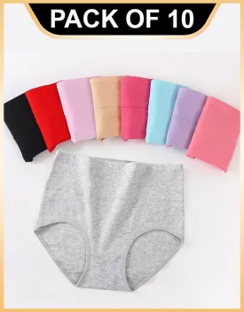 High Waist Cotton Panties and Full Brief Panties for Women (Pack of 10)