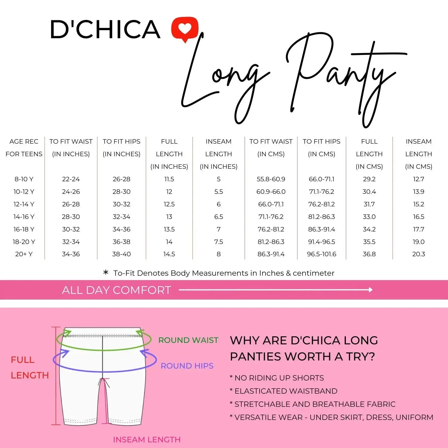 High Waist Long Panties For Girls With Full Coverage, Gusseted Crotch & No Side Seams |White & Grey Pack of 2
