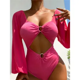 Jane Tummy Cut Out Glitter Sparkling Long Sleeve One Piece Swimsuit