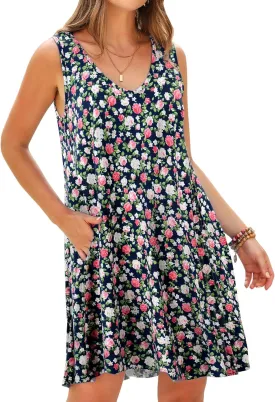 JollieLovin Women V Neck Plus Size Summer Dress 2025 Sleeveless T-Shirt Dress Beach Swing Loose Fit Casual
