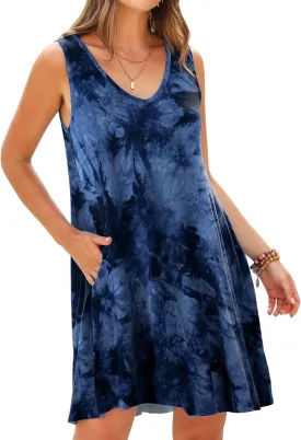 JollieLovin Women V Neck Plus Size Summer Dress 2025 Sleeveless T-Shirt Dress Beach Swing Loose Fit Casual
