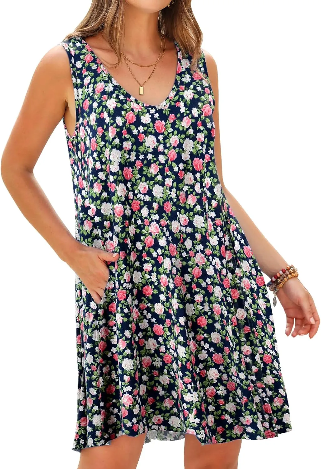 JollieLovin Women V Neck Plus Size Summer Dress 2025 Sleeveless T-Shirt Dress Beach Swing Loose Fit Casual