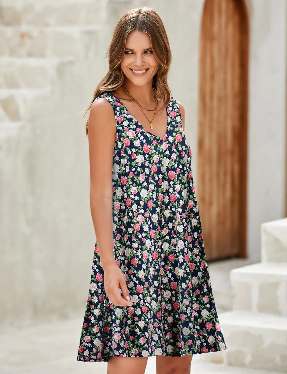 JollieLovin Women V Neck Plus Size Summer Dress 2025 Sleeveless T-Shirt Dress Beach Swing Loose Fit Casual