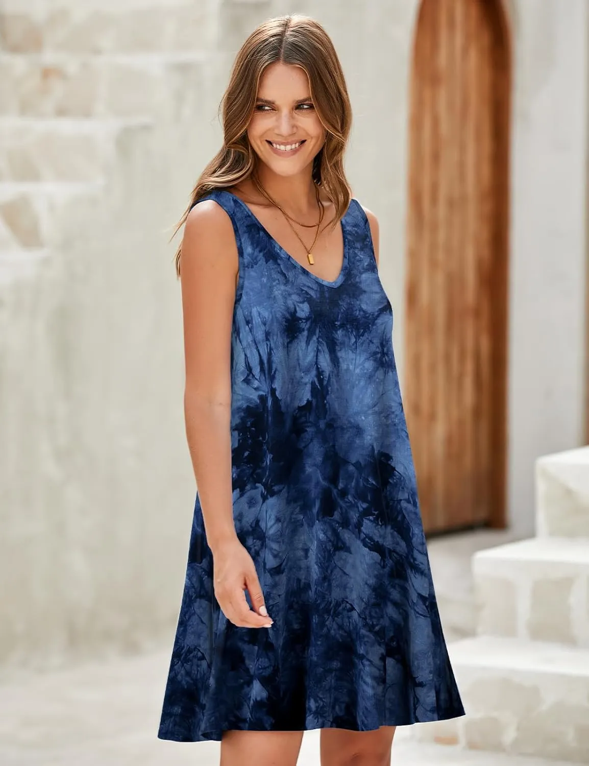 JollieLovin Women V Neck Plus Size Summer Dress 2025 Sleeveless T-Shirt Dress Beach Swing Loose Fit Casual