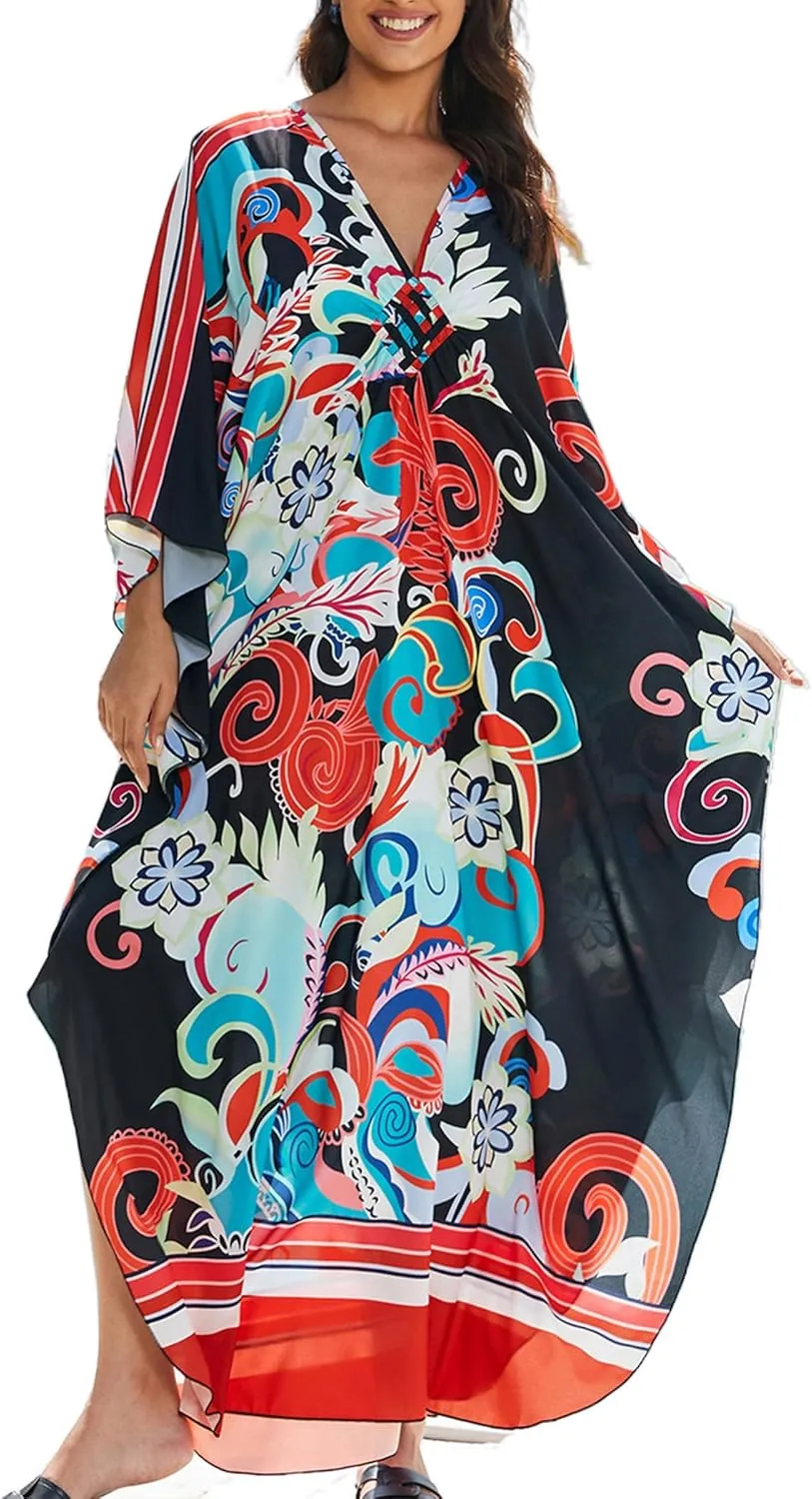 Kaftan Dresses for Women Plus Size Caftans Loungewear Swimsuit Coverup Butterfly Maxi Beach Dress Lightweight Muumuu